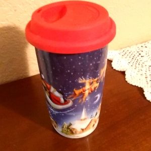Beautiful Ceramic And Silicone Santa Christmas To Go Cup With Lid Never Used